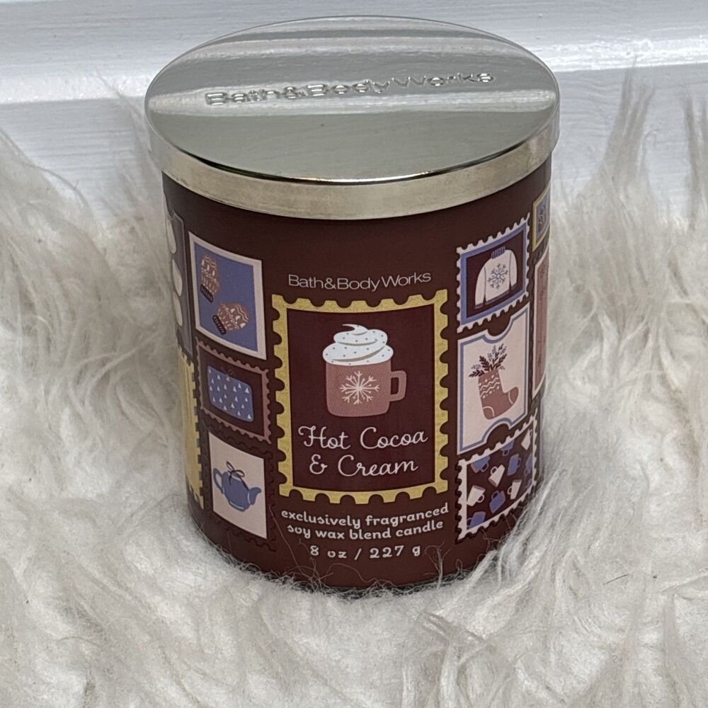 NEW Bath & Body Works Hot Cocoa & Cream Single Wick Scented Candle 8 oz / 227g